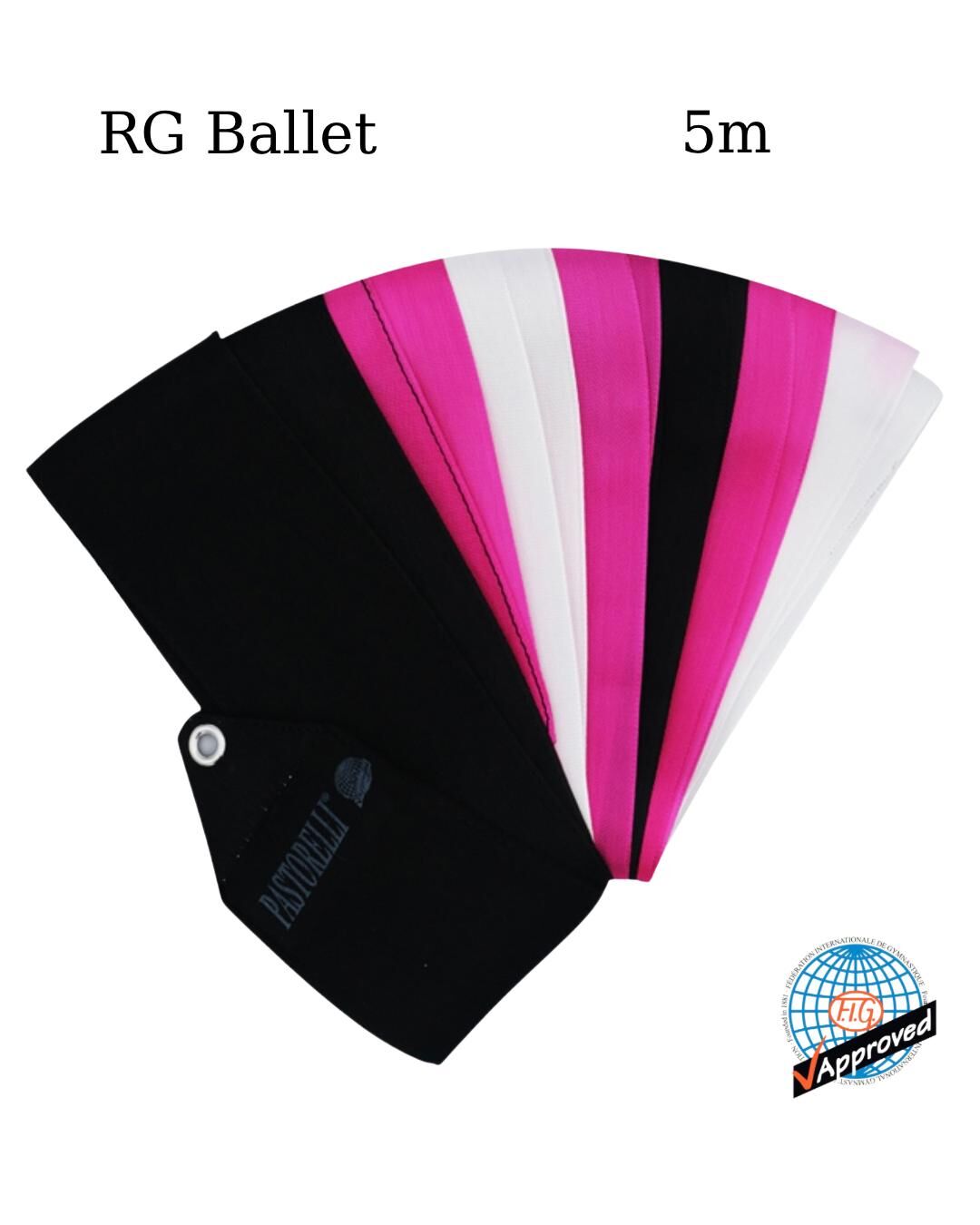 Pastorelli Ritmik Cimnastik Kurdelesi 5m – Siyah/Fuşya/Beyaz (FIG) 03227