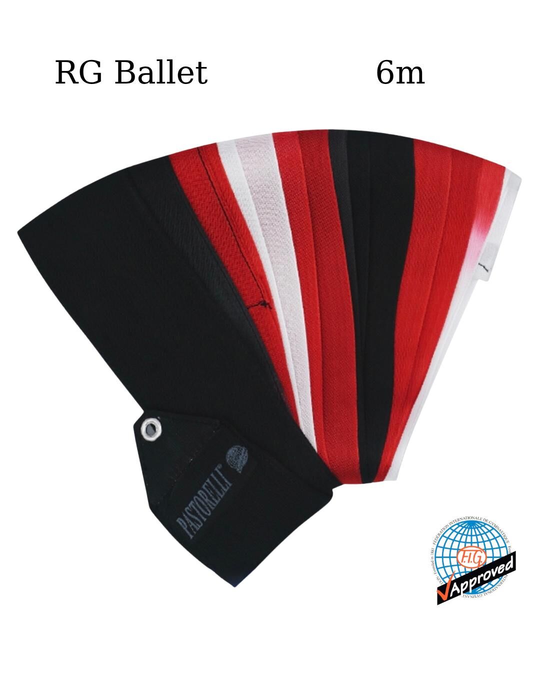 Pastorelli Ritmik Cimnastik Kurdelesi 6m – Siyah/Kırmızı/Beyaz (FIG) 02878