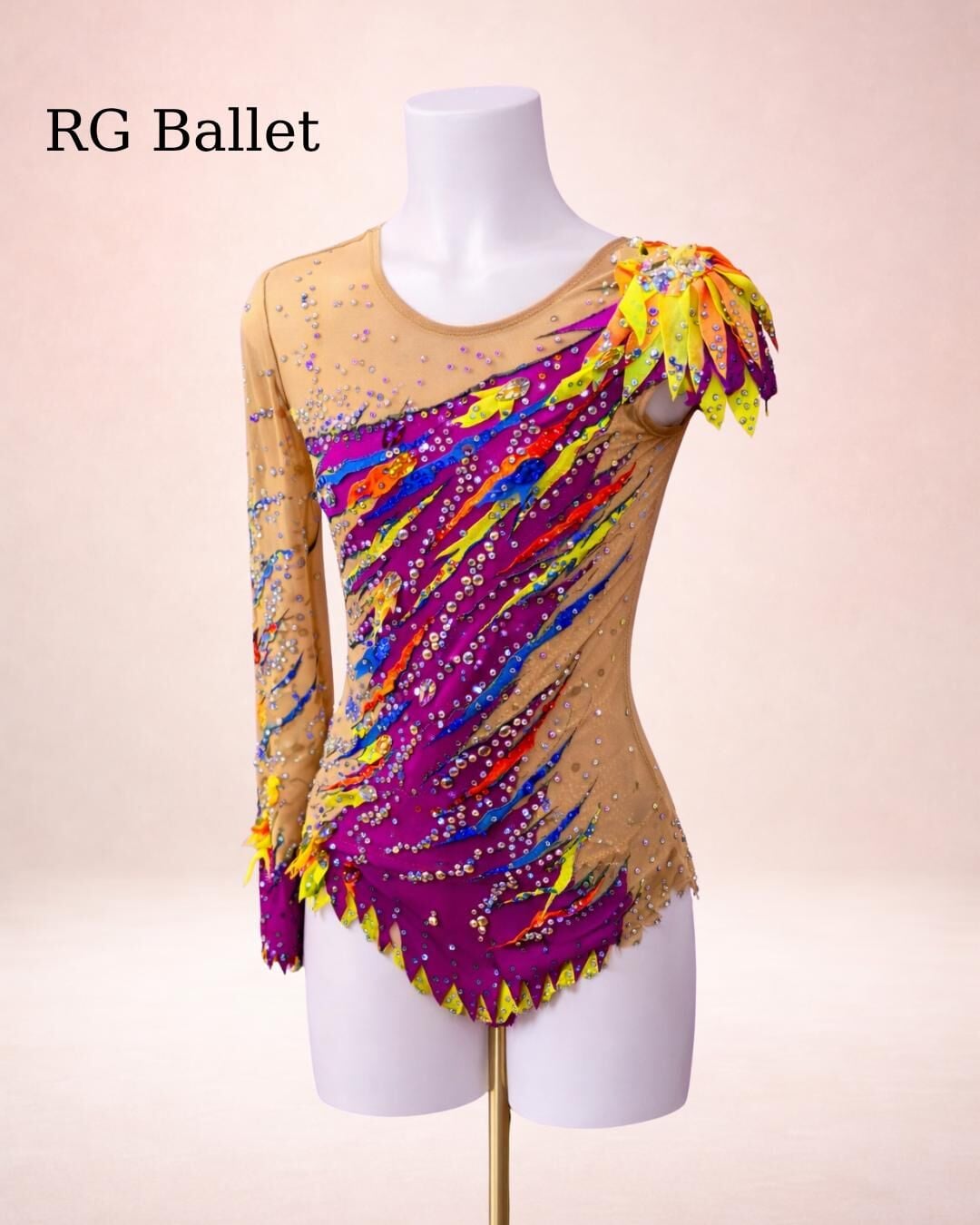 Taşlı Ritmik Cimnastik Mayo – Ateşin Aquareli (RB-Fire 01 modeli)