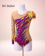 Taşlı Ritmik Cimnastik Mayo – Ateşin Aquareli (RB-Fire 01 modeli)